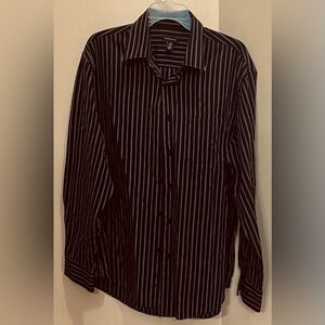 Van Heusen Men's Dress Shirt Black & White Stripes Long Sleeve Size L